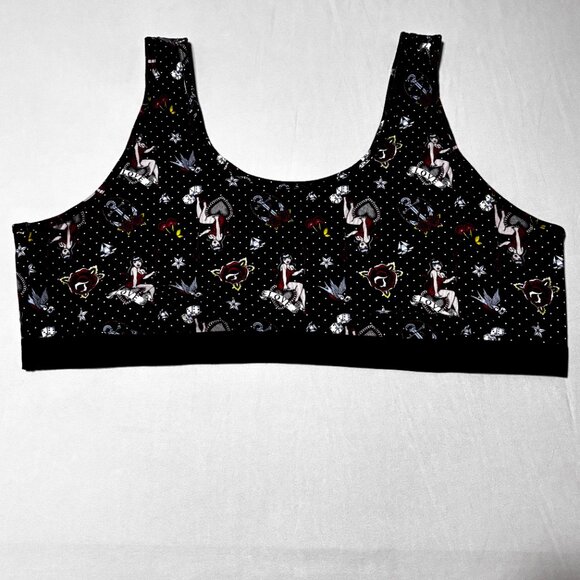 Torrid Bralette 5X Pinup Devil Dice Roses Tattoo Print Scoop Neck Cotton Stretch - Picture 2 of 12